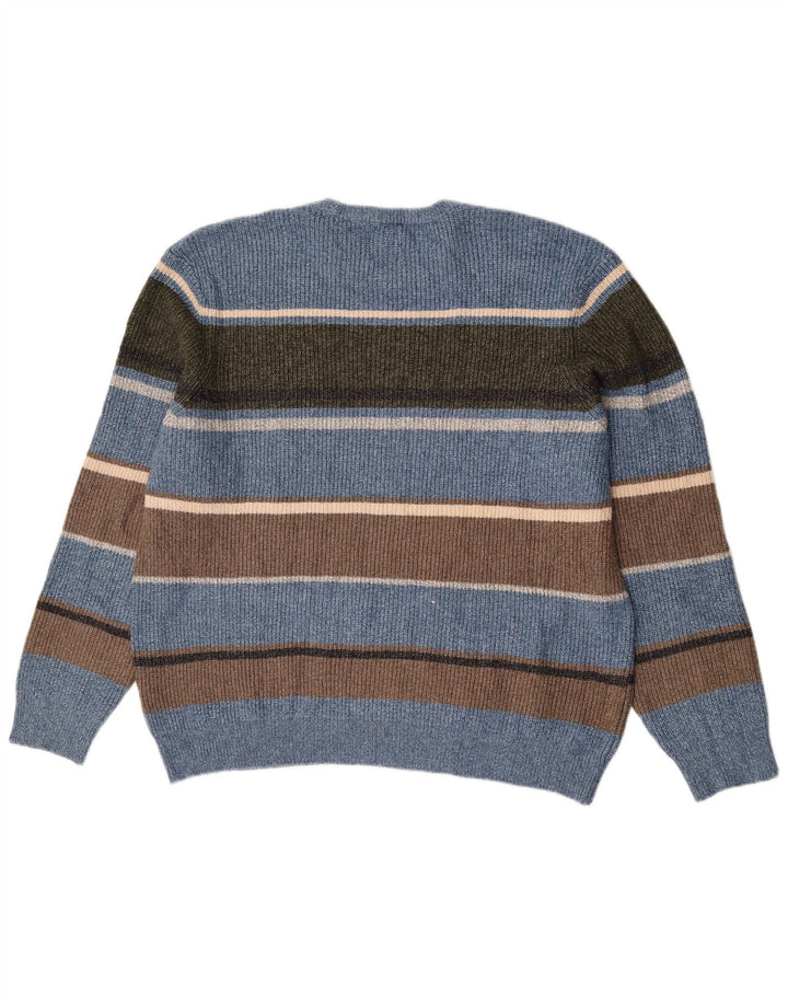 Marks & Spencer Mens Crew Neck Jumper Sweater 2XL Blue Striped Polyamide