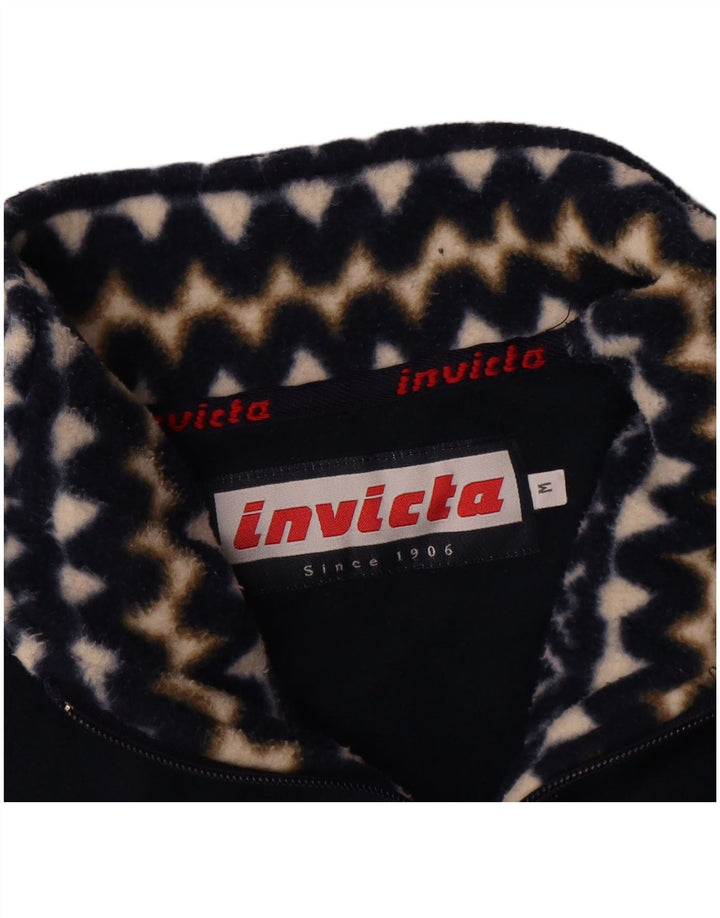 Invicta Mens Zip Neck Fleece Jumper Medium Navy Blue Geometric