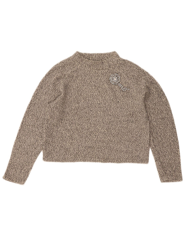 Zara Womens Crop Turtle Neck Jumper Sweater UK 10 Small Grey Flecked Cotton