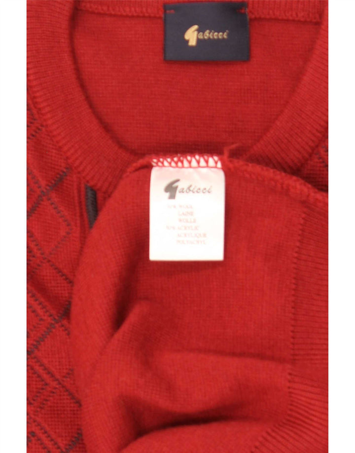 Gabicci Mens Crew Neck Jumper Sweater Large Red Argyle/Diamond Wool
