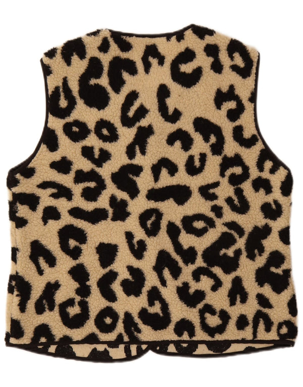 Vintage Womens Fleece Gilet UK 14 Medium Beige Animal Print Polyester