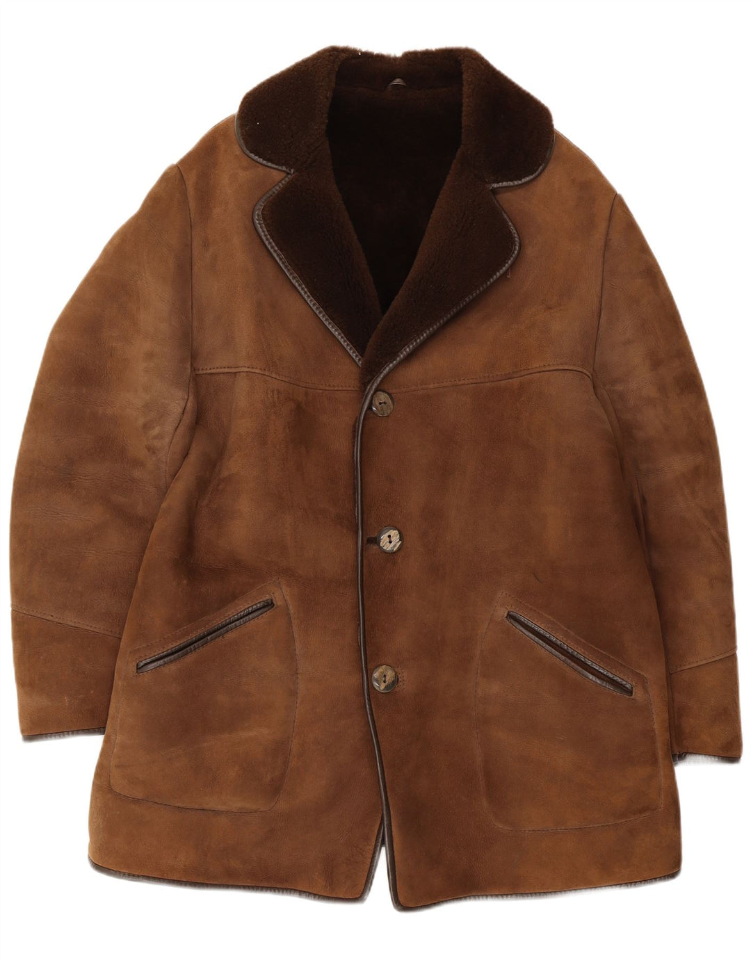 Vintage Mens Shearling Overcoat UK 36 Small Brown