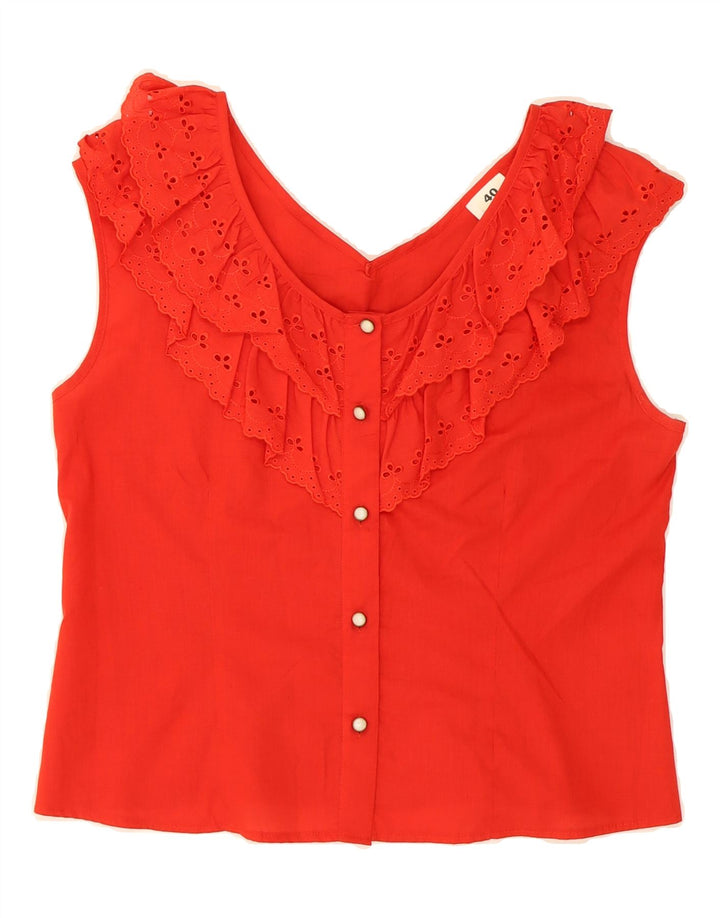 VINTAGE Womens Sleeveless Ruffle Front Shirt Blouse EU 40 Medium Red Vintage Vintage and Second-Hand Vintage from Messina Hembry 