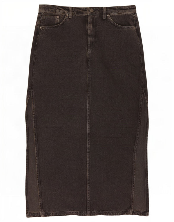 Gonna maxi in denim da donna Topshop UK 12 media W28 cotone nero