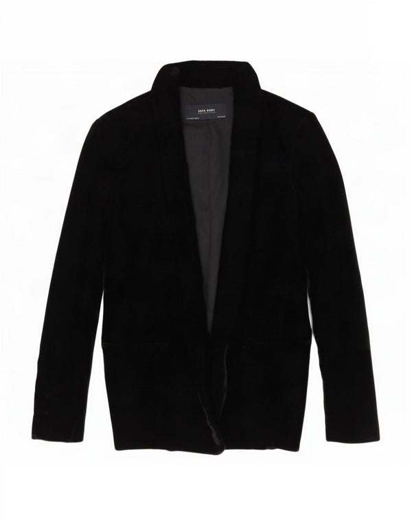 Zara Womens Open Velvet Blazer Jacket UK 10 Pequeno Poliéster Preto