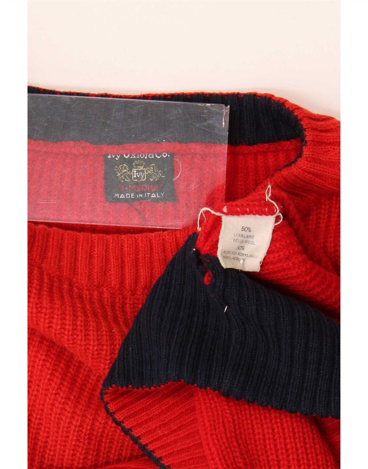 Ivy Oxford Mens Crew Neck Jumper Sweater Medium Red Wool