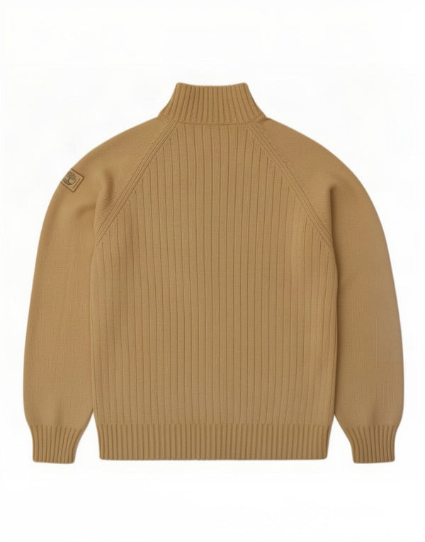 Ανδρικό πουλόβερ Timberland Loose Fit με φερμουάρ, μικρό μπεζ βαμβακερό