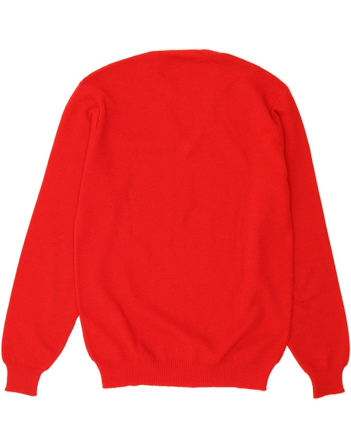 VINTAGE Mens V-Neck Jumper Sweater Medium Red Wool Vintage Vintage and Second-Hand Vintage from Messina Hembry 