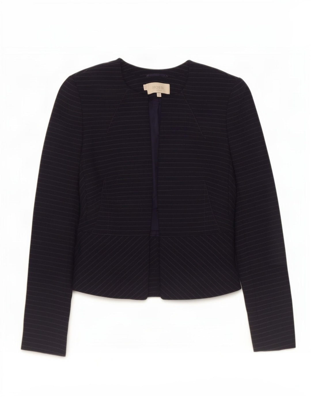 Giacca blazer aperta da donna Hobbs UK 8 piccola poliestere gessato blu navy