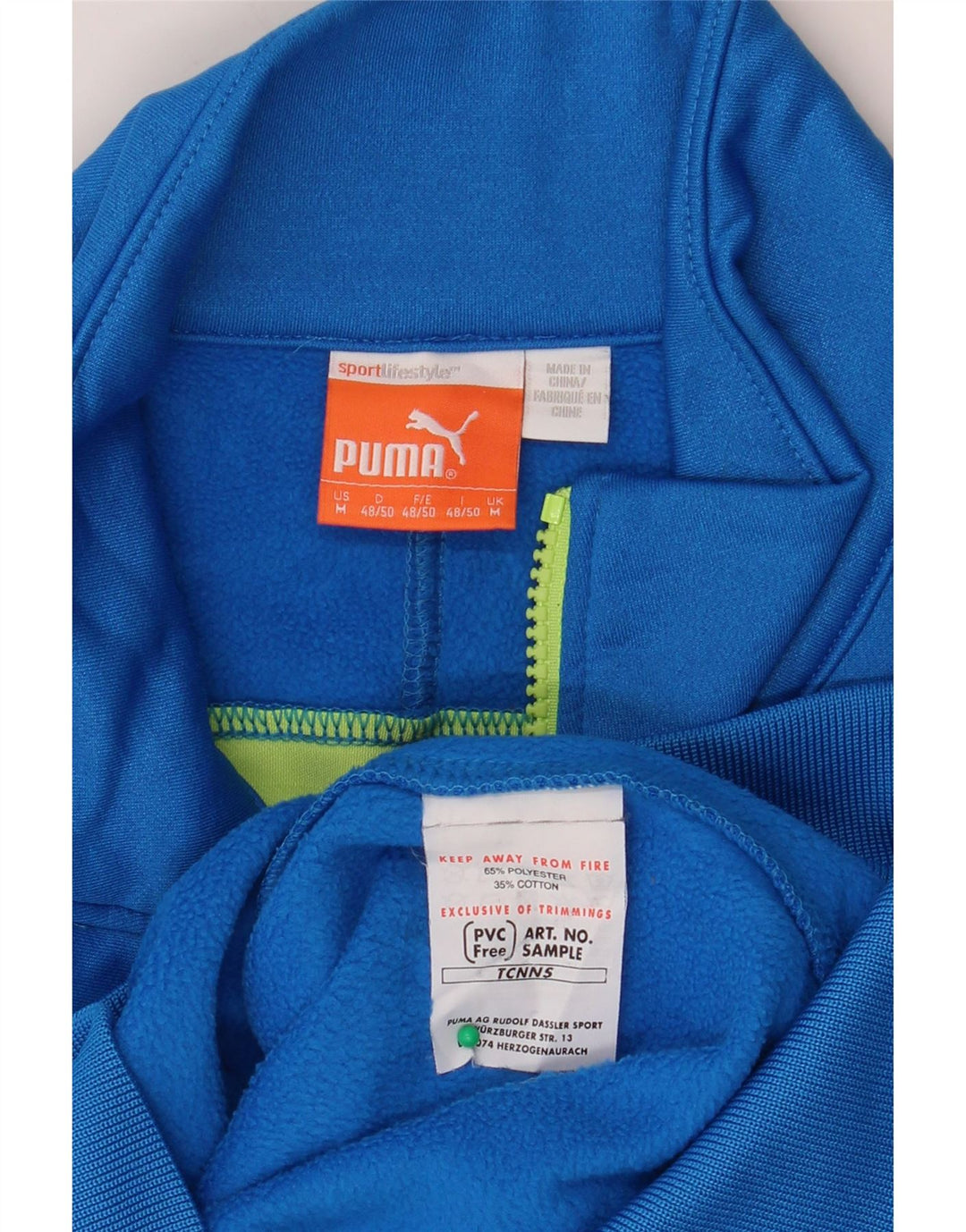 PUMA Mens Zip Neck Sweatshirt Jumper Medium Blue Polyester