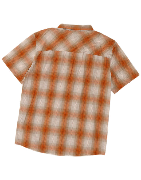Jack Wolfskin Mens Short Sleeve Shirt UK 36/38 Medium Orange Check Cotton