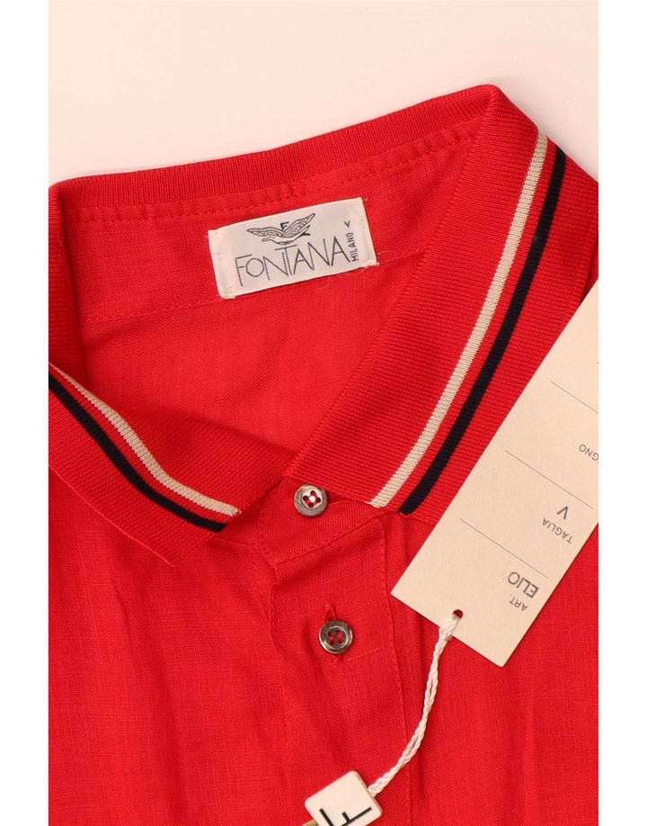 Vintage Mens Short Sleeve Pullover Shirt XL Red Striped Linen