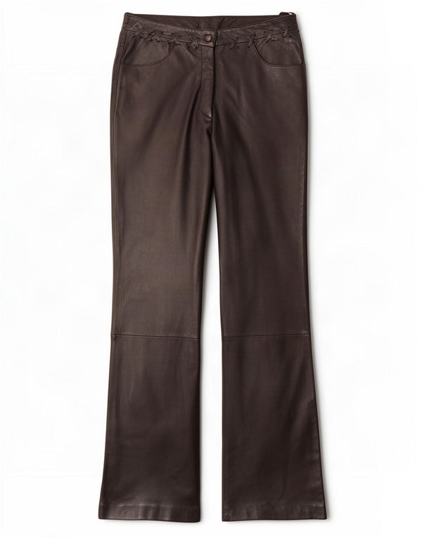 Pantaloni vintage din piele bootcut pentru femei UK 12 Medium W28 L32 Black