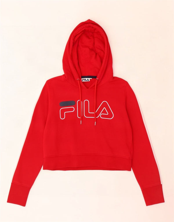 Fila Womens Oversized Crop Graphic Hoodie Pullover UK 6 XS Rote Baumwolle