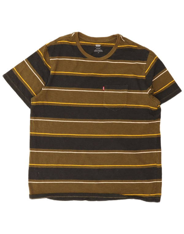 Levi's Mens Standard Fit T-Shirt Top Large Khaki Striped Cotton