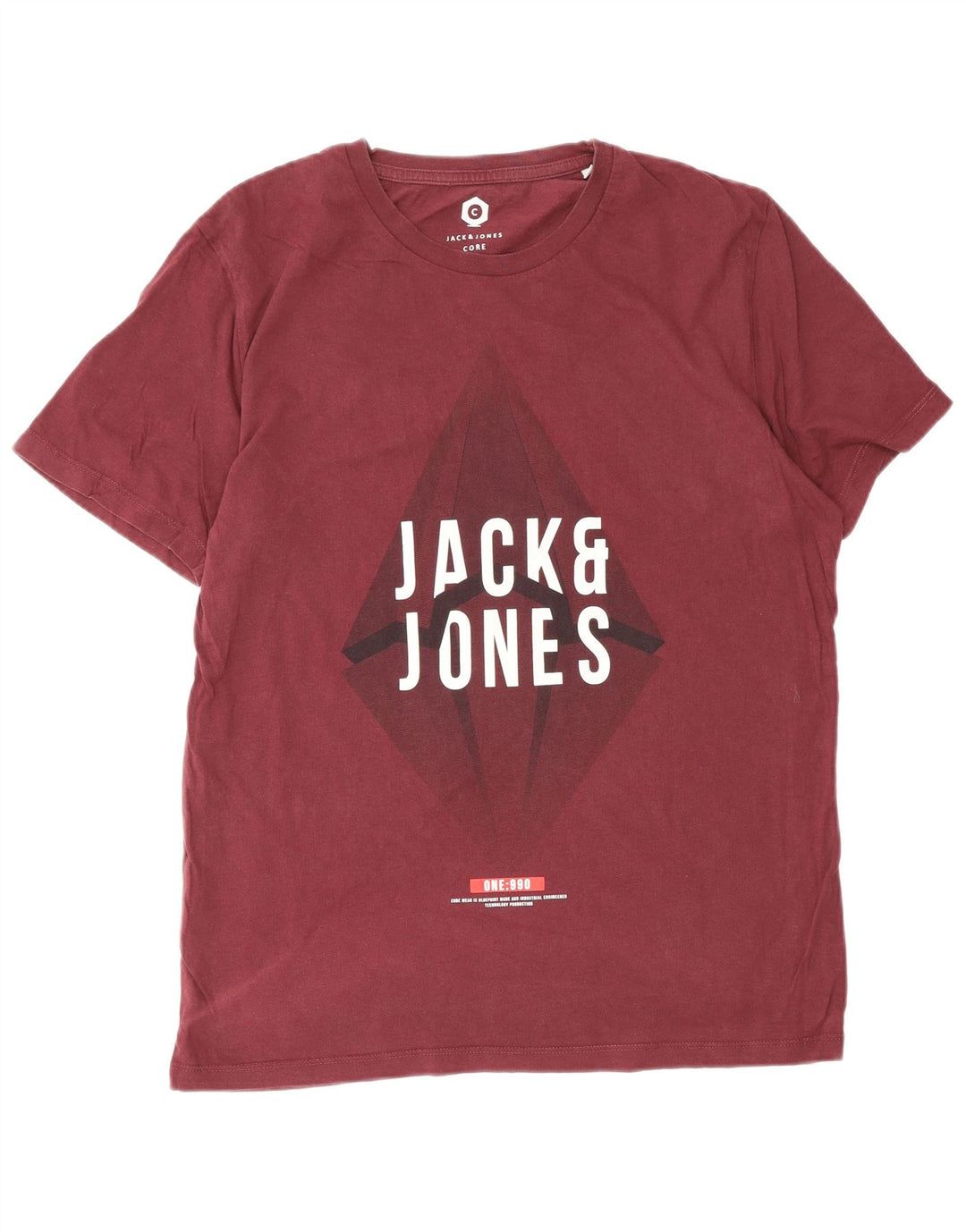 JACK & JONES Mens Graphic T-Shirt Top Medium Burgundy