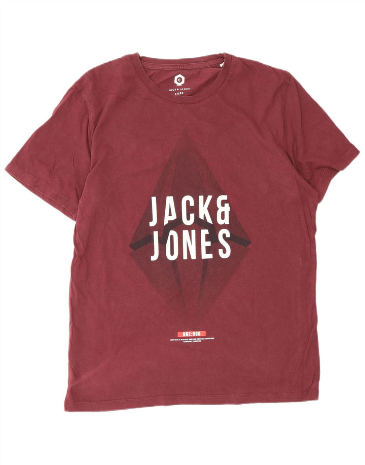 JACK & JONES Mens Graphic T-Shirt Top Medium Burgundy