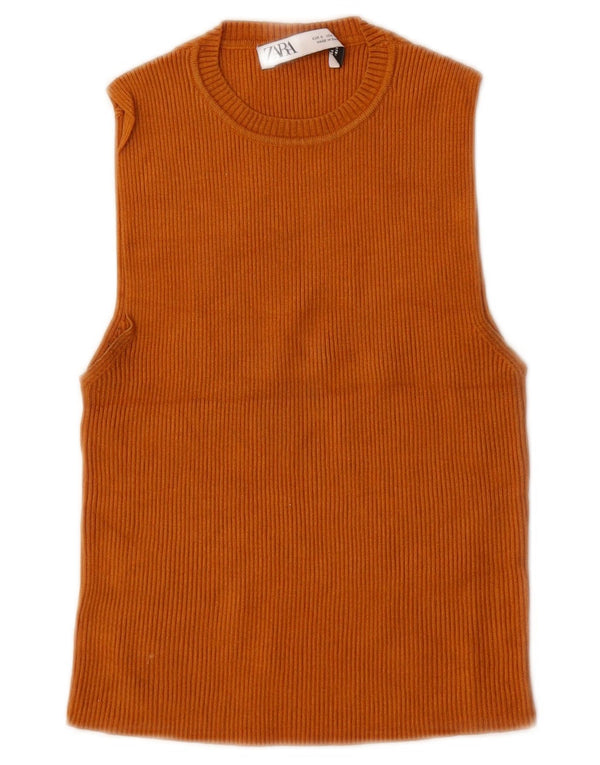 Zara Womens Crop Vest Top UK 8 Petite Viscose Orange