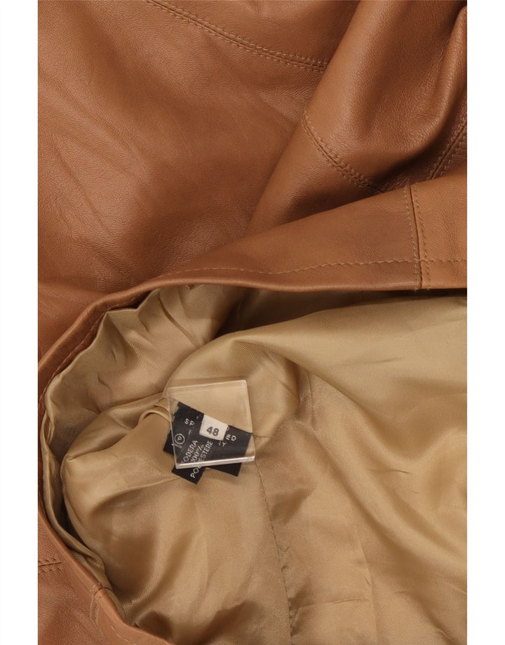 VINTAGE Womens Leather Jacket IT 48 XL Brown Leather