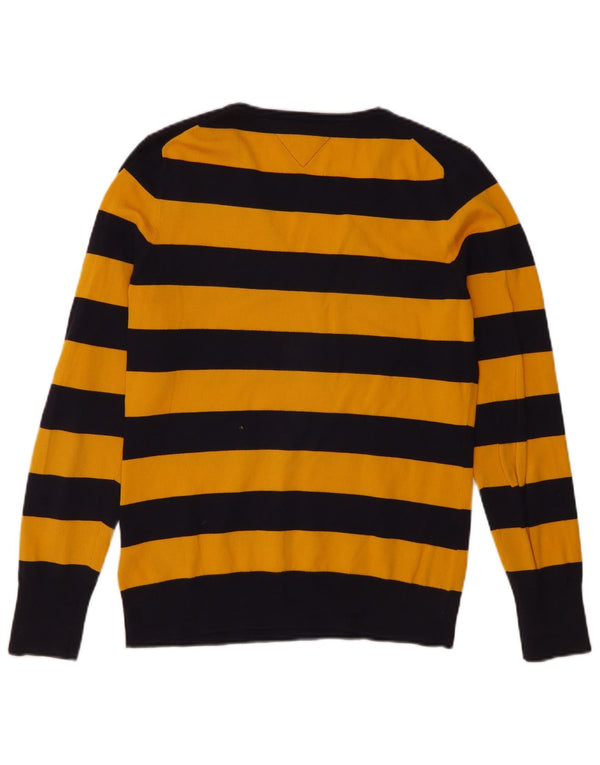 Tommy Hilfiger Pull col en V pour femme UK 14 Large Jaune Rayé