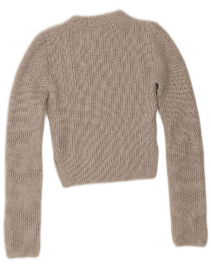 Zara Womens Crop Crew Neck Jumper Sweater UK 12 Medium Grey Polyester