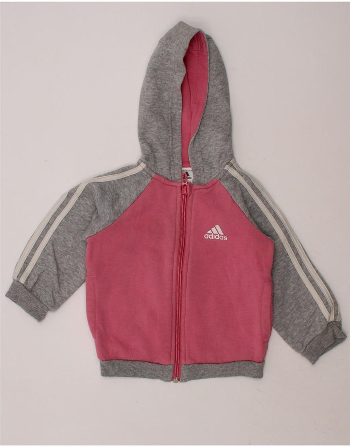 ADIDAS Baby Girls Zip Hoodie Sweater 6-9 Months Pink Colourblock Cotton Vintage Adidas and Second-Hand Adidas from Messina Hembry 