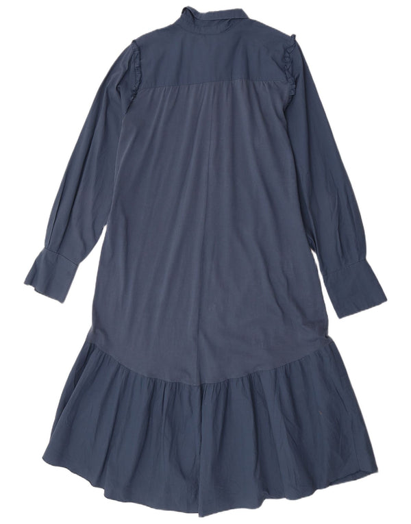 Zara Damen Langarm-Hemdkleid UK 16 Large Marineblau Baumwolle