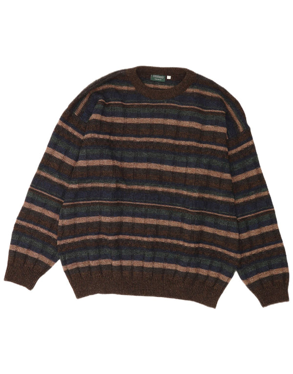 Canda Mens Crew Neck Jumper Sweater XL Brown Striped Acrylic