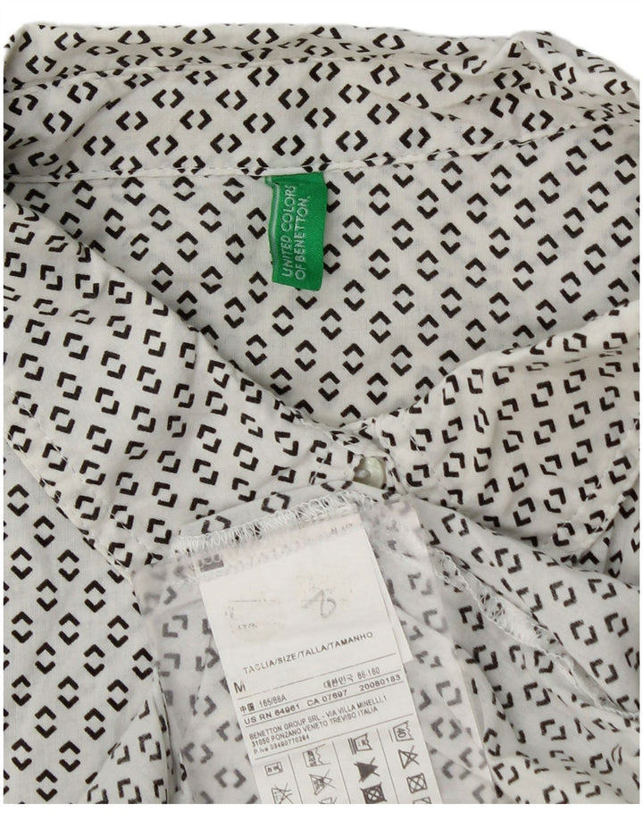 BENETTON Womens Shirt UK 14 Medium White Spotted Cotton