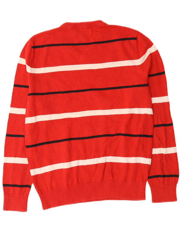 Nautica Mens V-Neck Jumper Sweater Small Red Striped Cotton