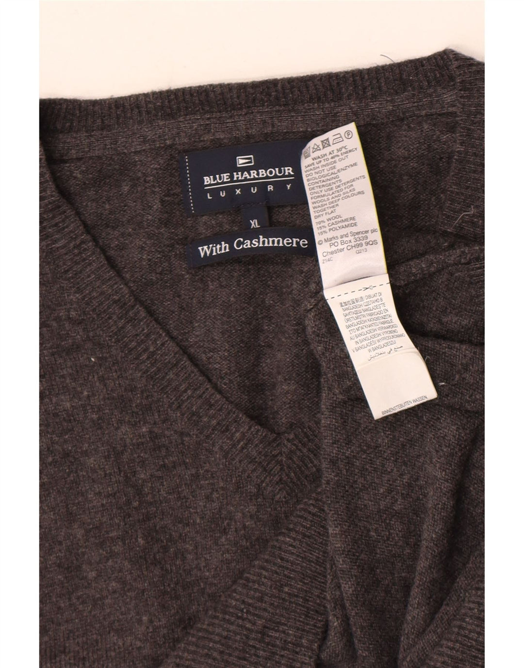 Marks & Spencer Pull Bleu Harbor Col V Homme XL Gris Laine