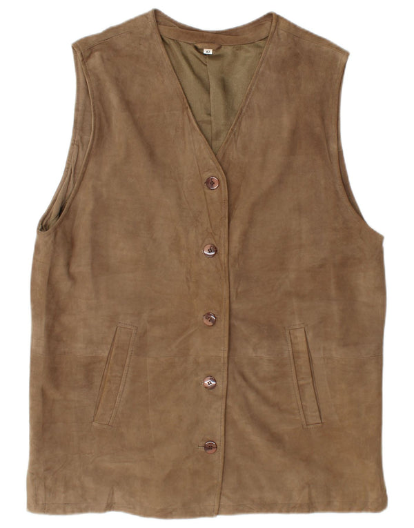 Vintage Womens Suede Gilet EU 42 Large Brown Leather