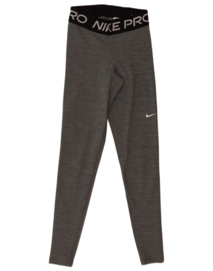 NIKE Womens Dri Fit Graphic Leggings UK 6 XS  Grey Polyester