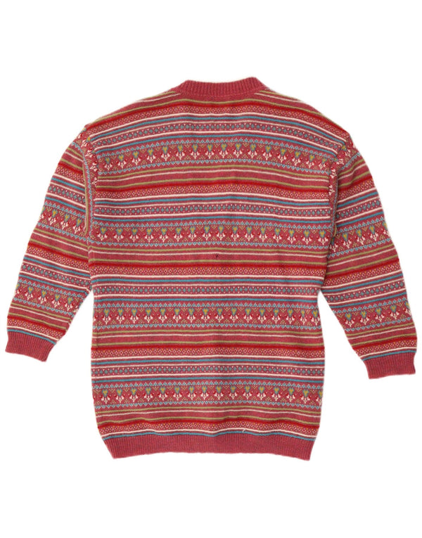 Maglione cardigan da donna Stefanel UK 14 lana Fair Isle rossa media