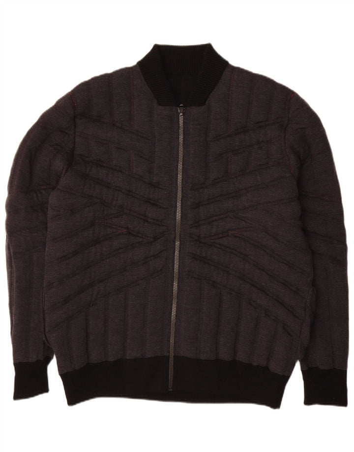 Vintage Mens Cardigan Sweater Medium Navy Blue Colourblock