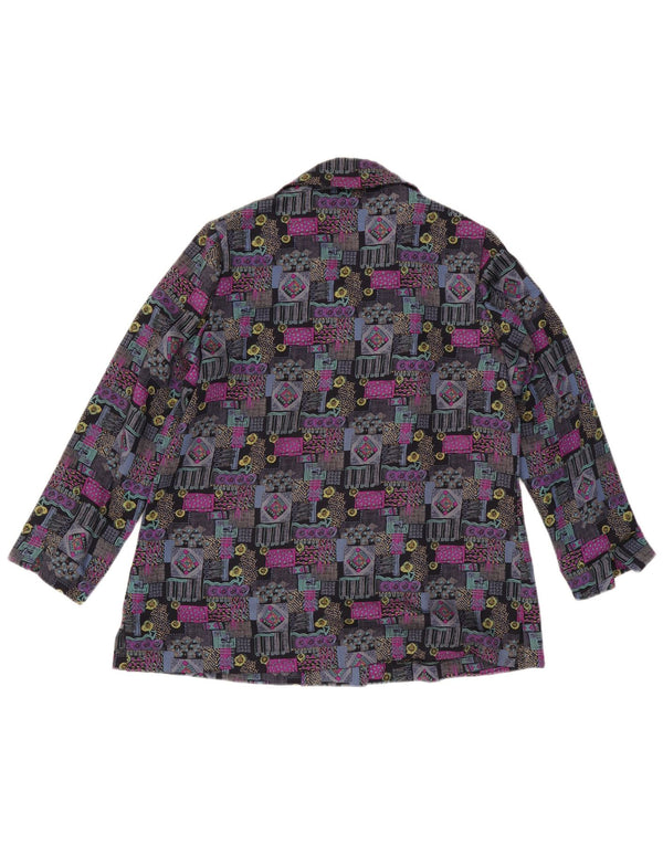 Vintage Dame Shirt Bluse UK 16 Stor Flerfarvet Geometrisk