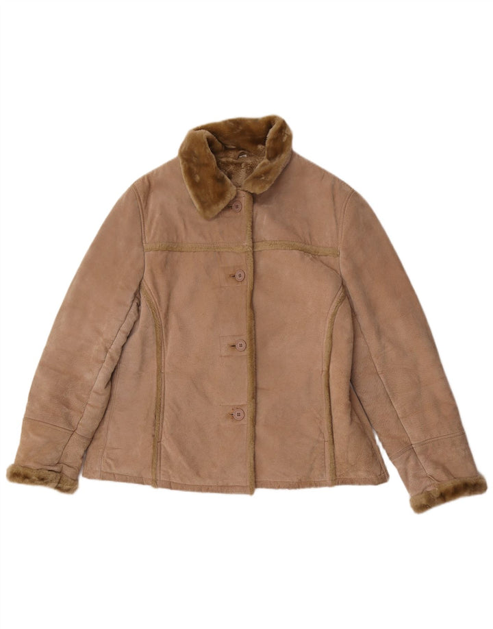 Avitano Womens Oversized Shearling Jacket EU 42 Large Beige