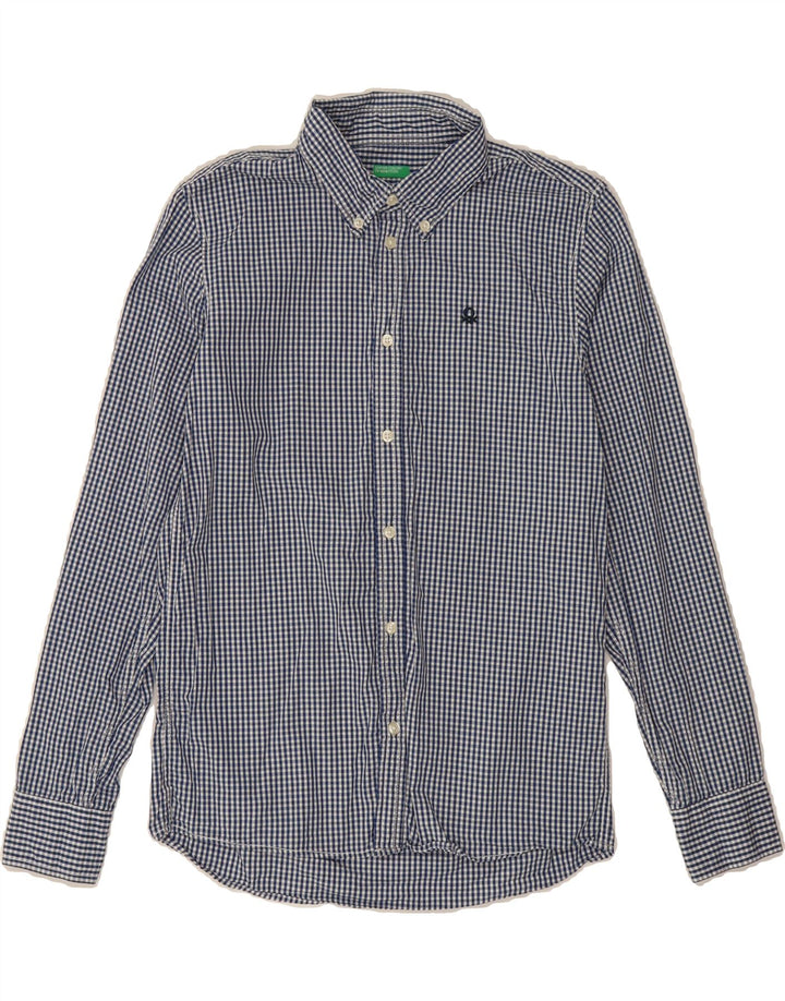 BENETTON Womens Shirt UK 12 Medium Navy Blue Gingham Cotton Vintage Benetton and Second-Hand Benetton from Messina Hembry 