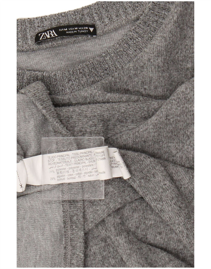 Zara Womens Crew Neck Jumper Sweater UK 14 Medium Grey Polyester