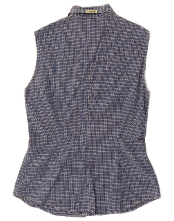 Camicia senza maniche da donna Replay UK 18 XL cotone a quadri blu