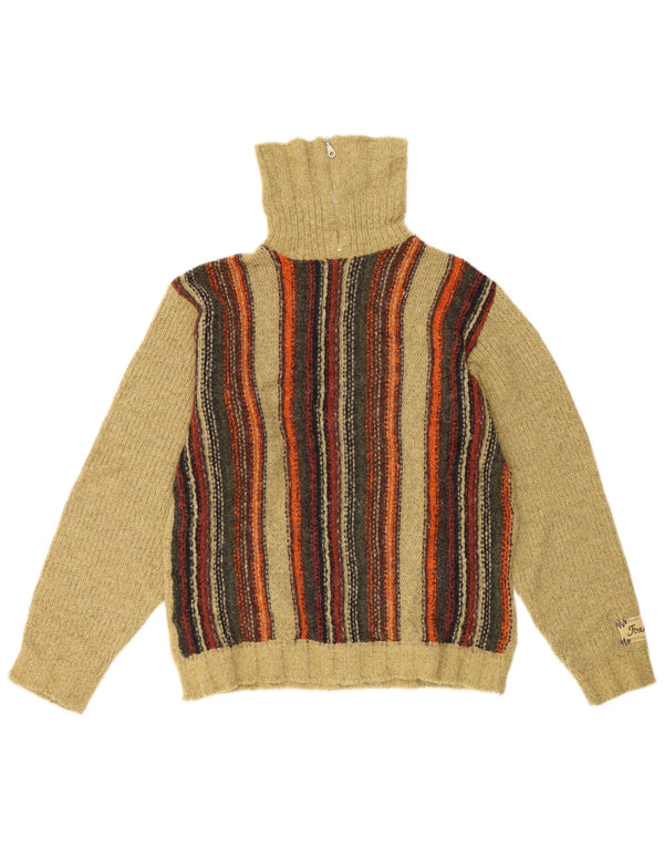 Foxhound Herre Zip Neck Jumper Sweater Medium Khaki stribet uld