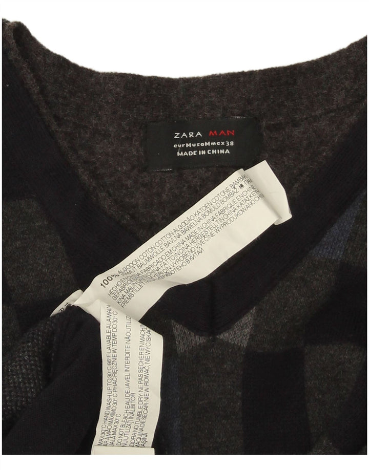 Zara Herren-Pullover mit V-Ausschnitt aus mittelschwarzer, geometrischer Baumwolle