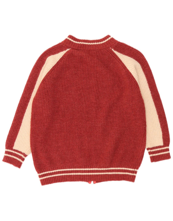 Vintage Womens Full Zip Cardigan Sweater UK 14 Medium Red Colourblock