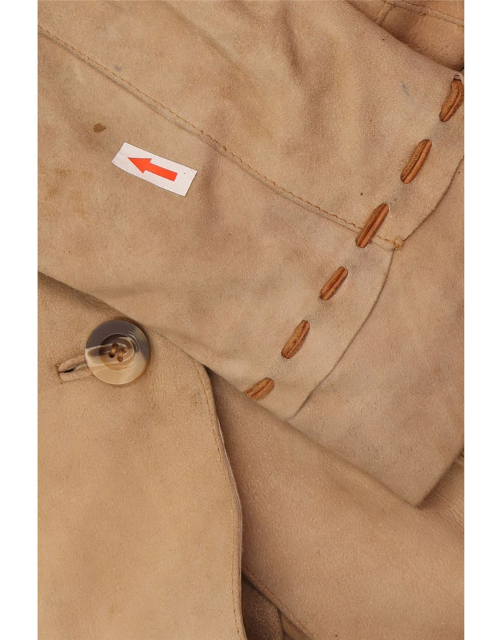 Vintage Womens Suede Leather Coat UK 12 Medium Beige Leather
