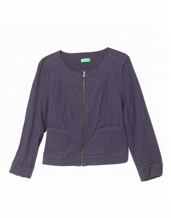 Benetton Chaqueta Bomber De Manga 3/4 Mujer UK 8 Small Azul Marino Algodón