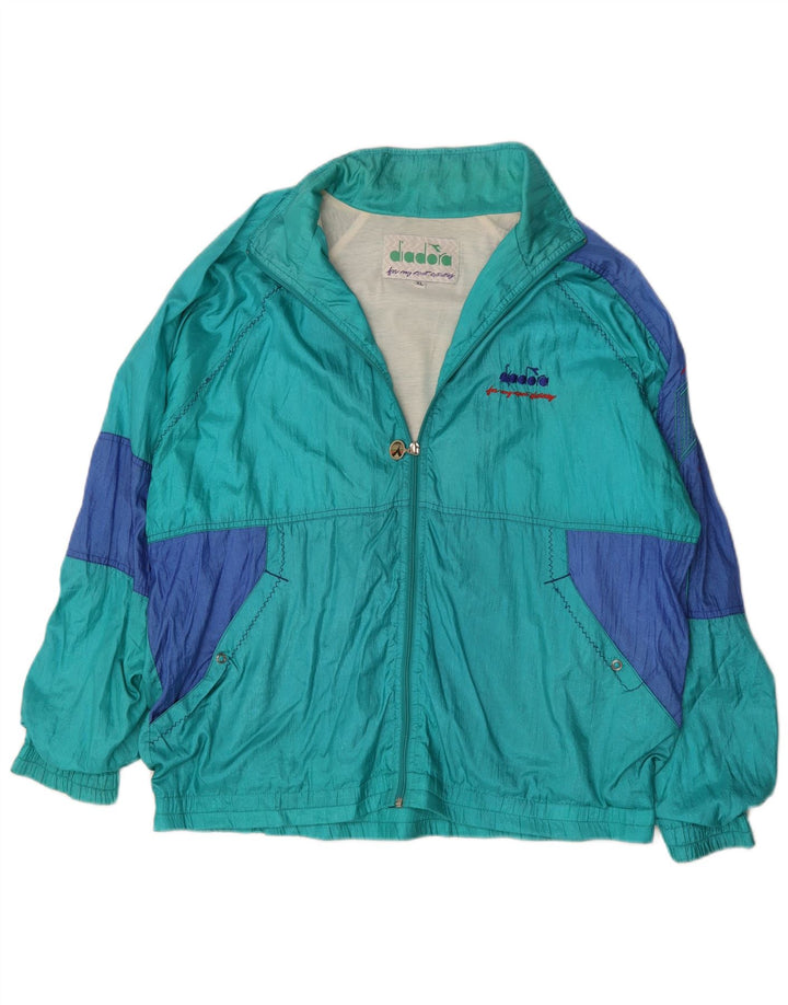 Diadora Mens Tracksuit Top Jacket XL Turquoise Colourblock Polyamide