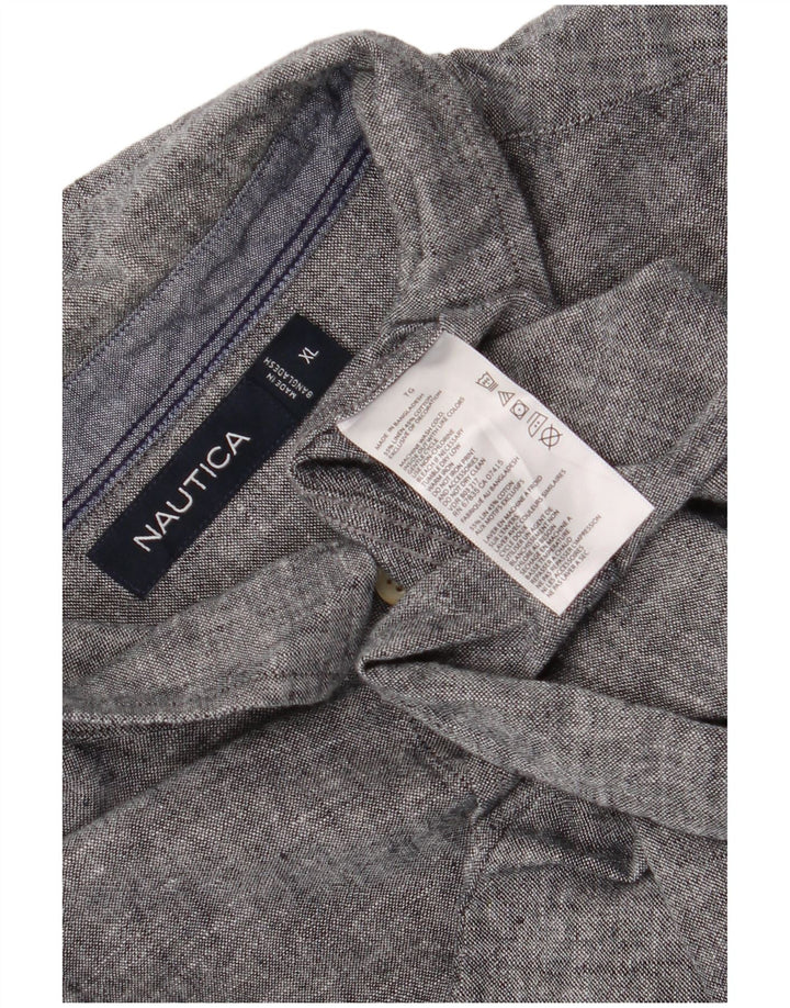 Nautica Mens Shirt XL Grey Flecked Linen