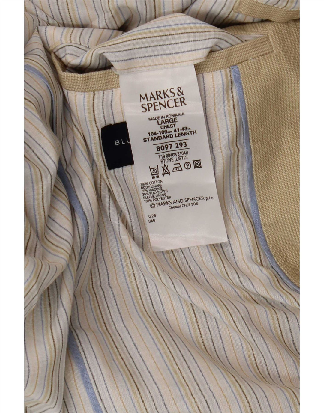 Jaqueta blazer masculina Marks & Spencer Blue Harbor 3 botões Reino Unido 40 grande bege