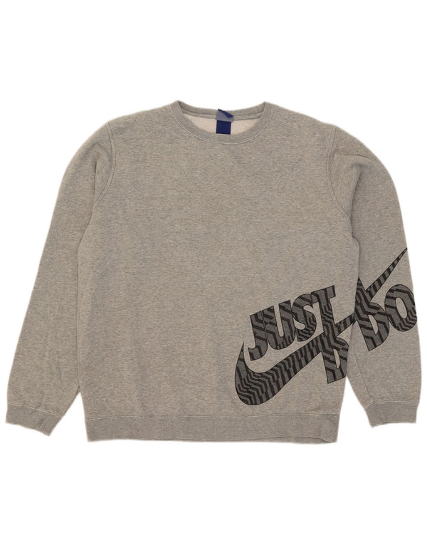 Felpa con grafica Nike da uomo, maglione grande, cotone chiazzato grigio