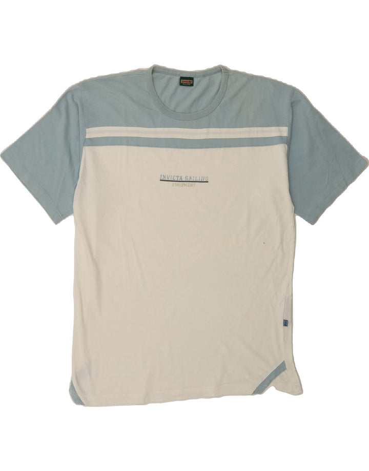 INVICTA Mens Graphic T-Shirt Top Medium White Colourblock Cotton Vintage Invicta and Second-Hand Invicta from Messina Hembry 